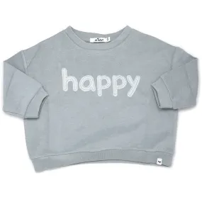 oh baby! Cotton Terry Slouch Boxy Sweatshirt - happy Applique - Mist Blue