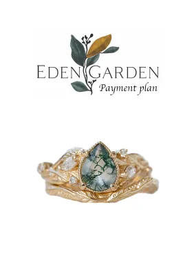 Payment plan #2374 remaining amount: Moss agate and marquise diamonds engagement ring set / Patricia