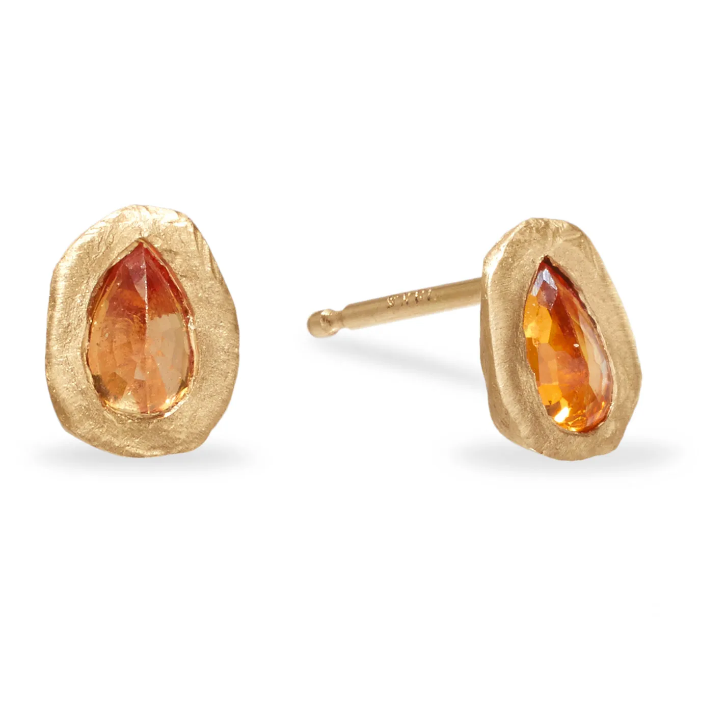 Pear Shape Orange Sapphire Handmade Stud Earrings