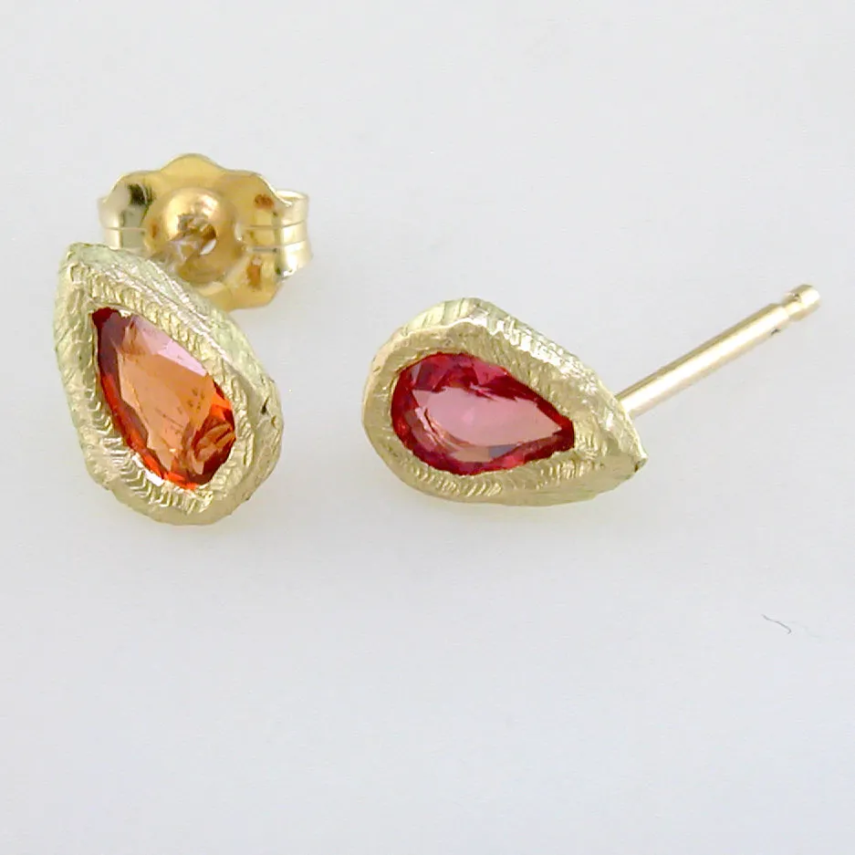 Pear Shape Orange Sapphire Handmade Stud Earrings