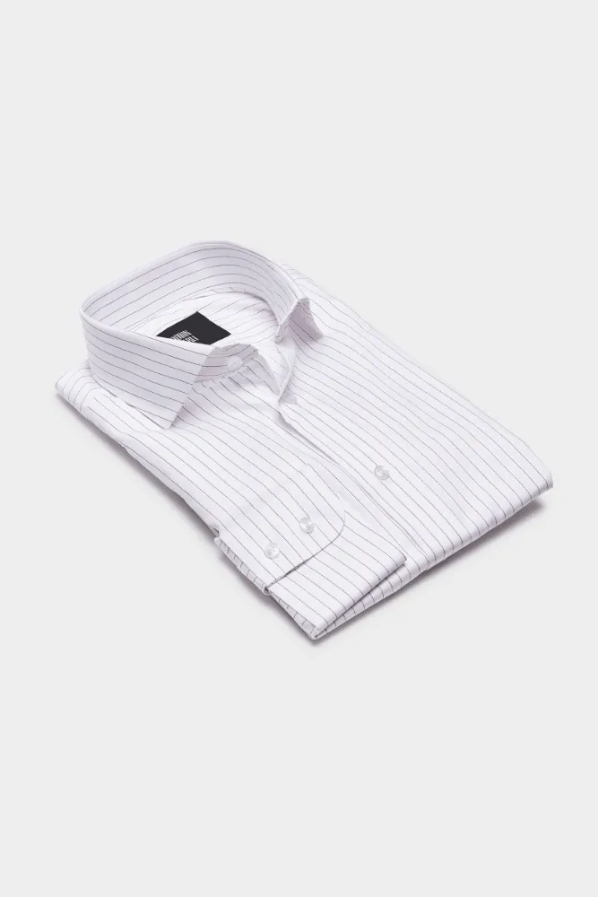 Pilot (BC) Shirt - White with Narrow Red Stripe Cotton