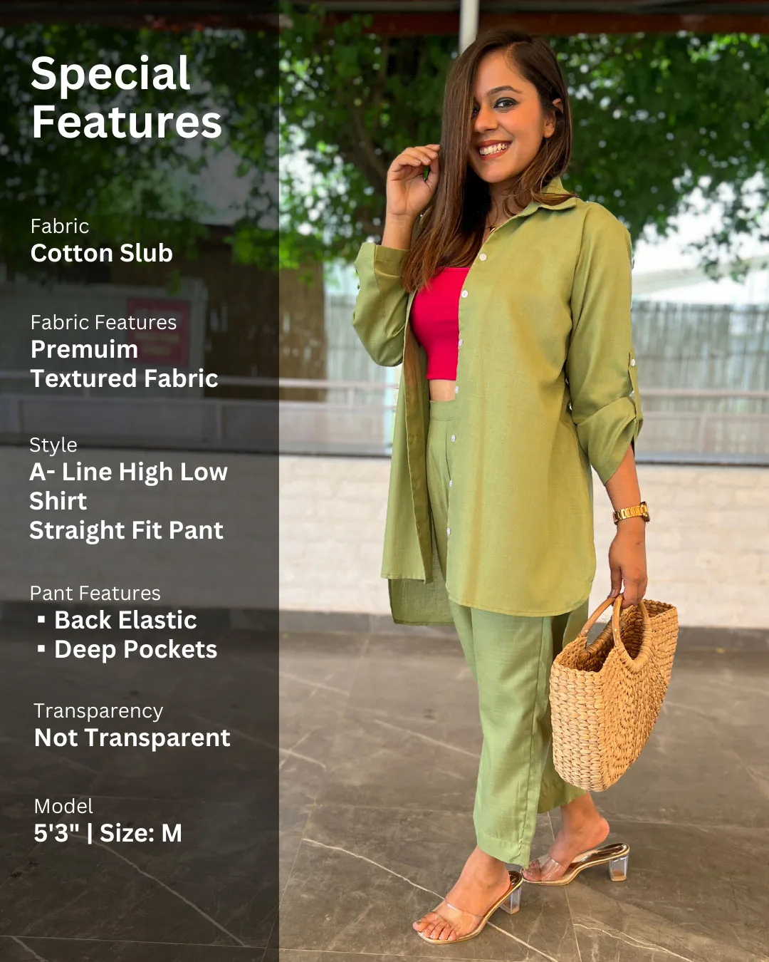 Pistachio Green Cotton Slub Aline Co-ord Set of 2