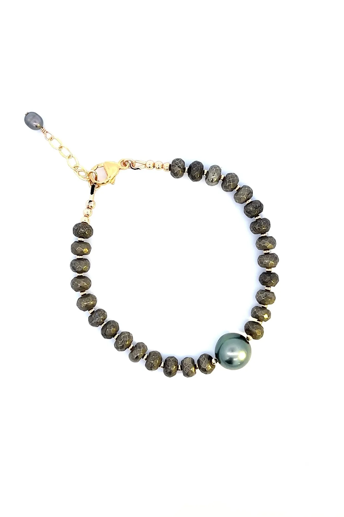 Pyrite Boho Beaded Tahitian Bracelet / Green Gray / Ready To Ship #2