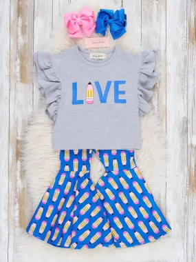 "LOVE" Pencil Ruffle Bell Bottom Outfit