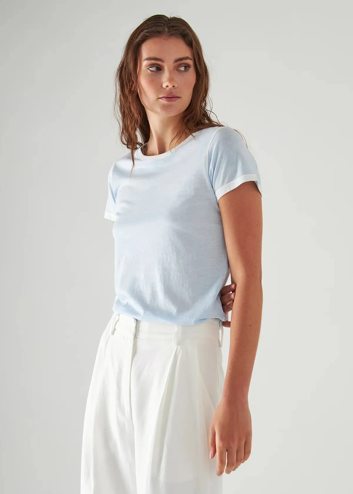 REVERSE SPRAY LIGHTWEIGHT PIMA COTTON TEE (LIGHT BLUE) - PATRICK ASSARAF