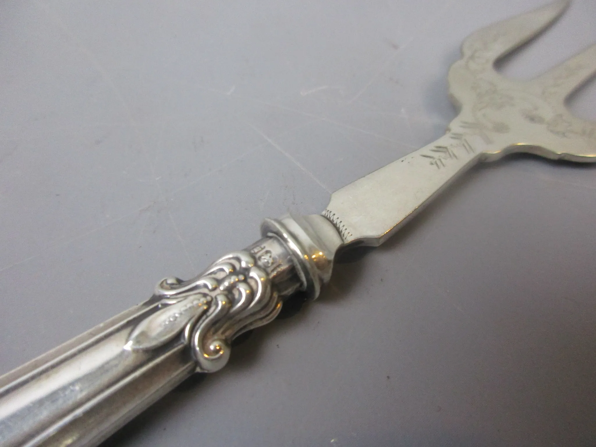 Sterling Silver Bread Fork With Floral Motifs Antique Sheffield 1908 Edwardian