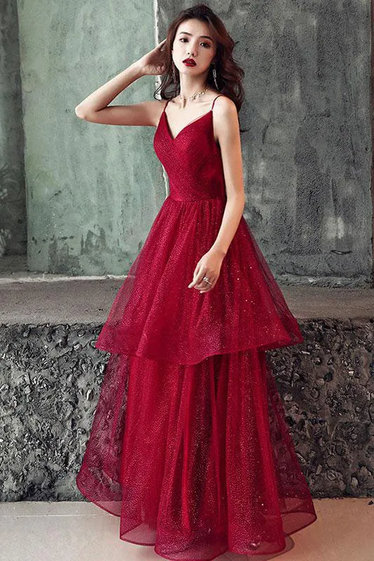 Stunning Red Spaghetti Straps Lace Up Prom Dresses