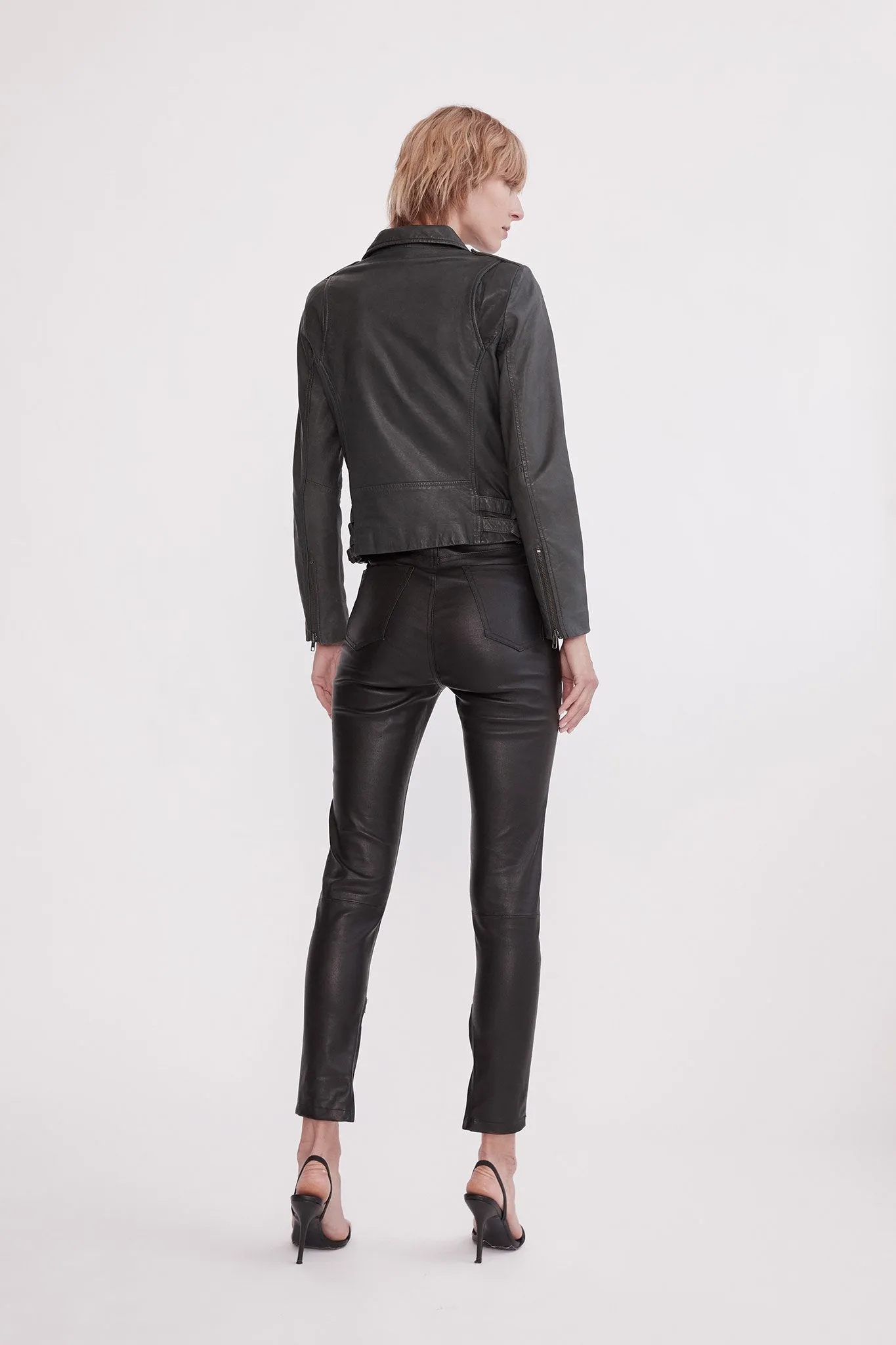 The New Yorker Motor Jacket Worn in Charcoal Leather