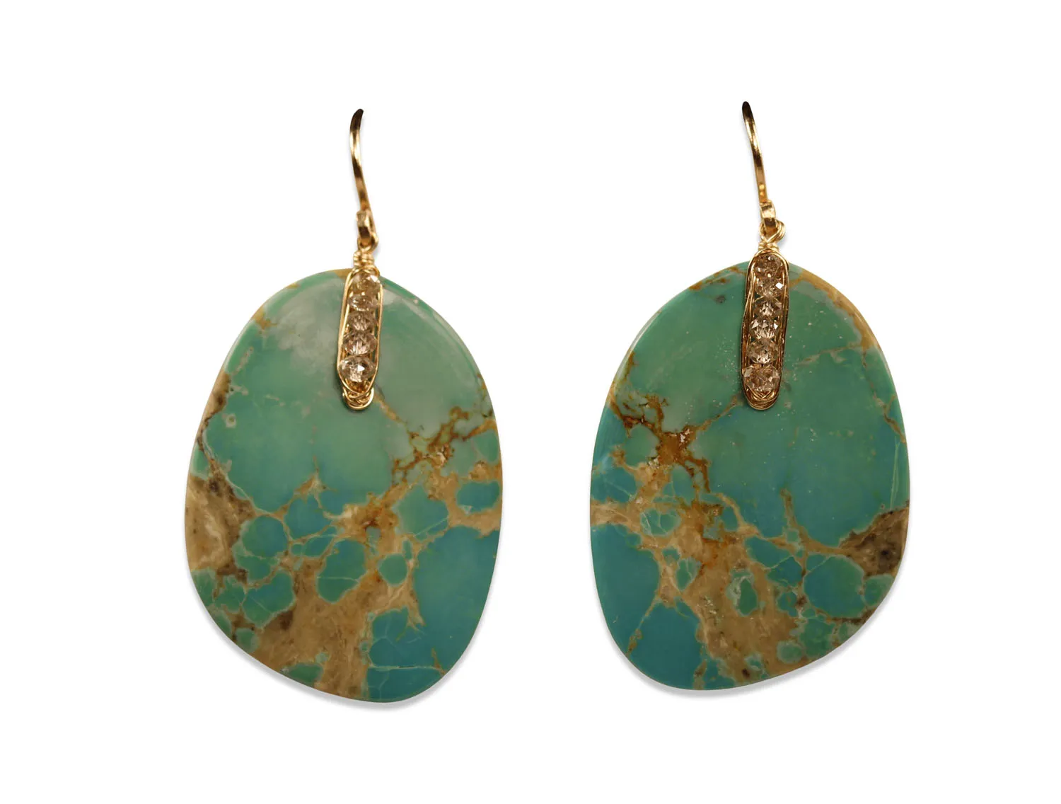 Turquoise and Diamond Drop Earrings in 14K Yellow Gold