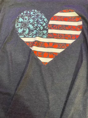 USA Flag Heart and Floral TEE DTG