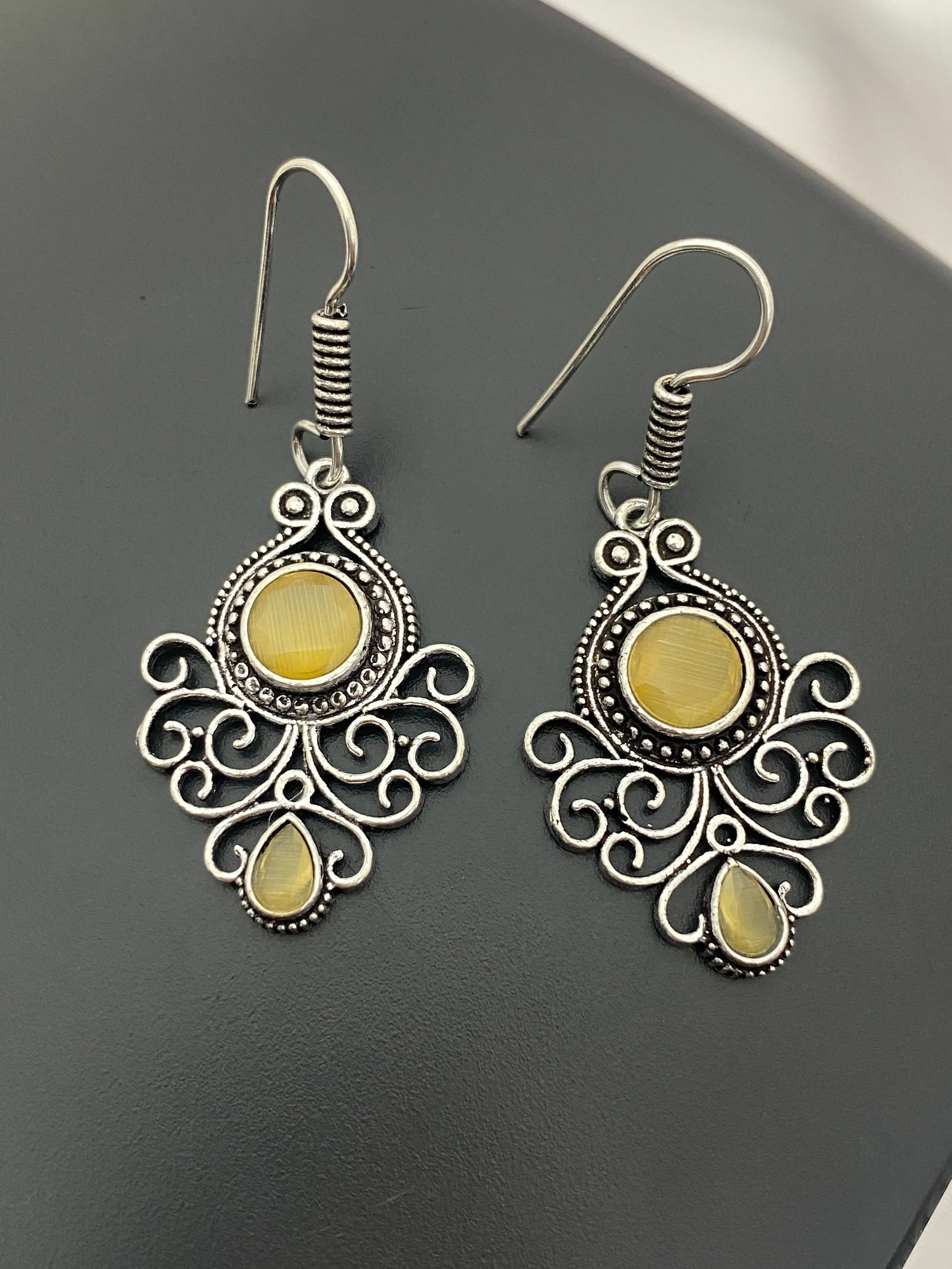 Wonderful Oxidized Yellow Color Stoned Earrings For Women